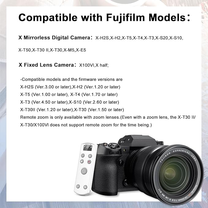 for Fujifilm Rechargeable Camera Remote Control Wireless Shutter Release Compatiable with Fuji X-T30 II, X-S10, X100VI, X-H2S, X-H2, X-T5, X-T4, X-T3, X-S20, X-T50, X-T30, X-M5, X-E5, X Half(White)