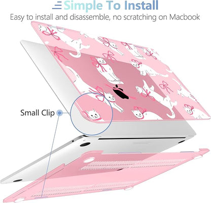 MEEgoodo Case for MacBook Pro 13 inch Case 2022 2021 2020 New A2338 M2/M1 A2251 A2289, Laptop Hard Shell with Keyboard & Camera Cover Compatible with 13 inch MacBook Pro, Cute White Cats & Bows