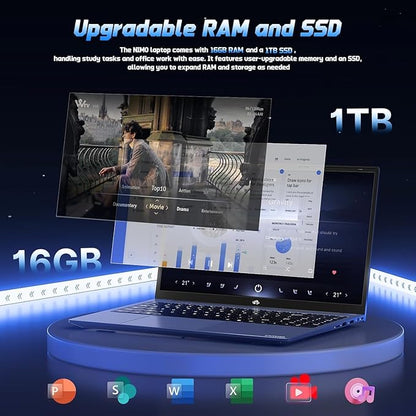 NIMO 15.6" FHD IPS Laptop, Intel N150 (Up to 3.6GHz, Beat i3-10110U), 16GB RAM 1TB SSD, Backlit Keyboard Fingerprint, Wi-Fi 6 BT5.2 Type-C 65W Computer for Students and Home Office