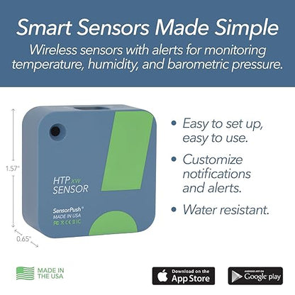SensorPush HTP.xw Smart Temperature Sensor & Humidity Sensor - Bluetooth Thermometer, Barometer, & Hygrometer with App Monitoring - Premium Barometric Pressure Gauge, Temperature and Humidity Monitor
