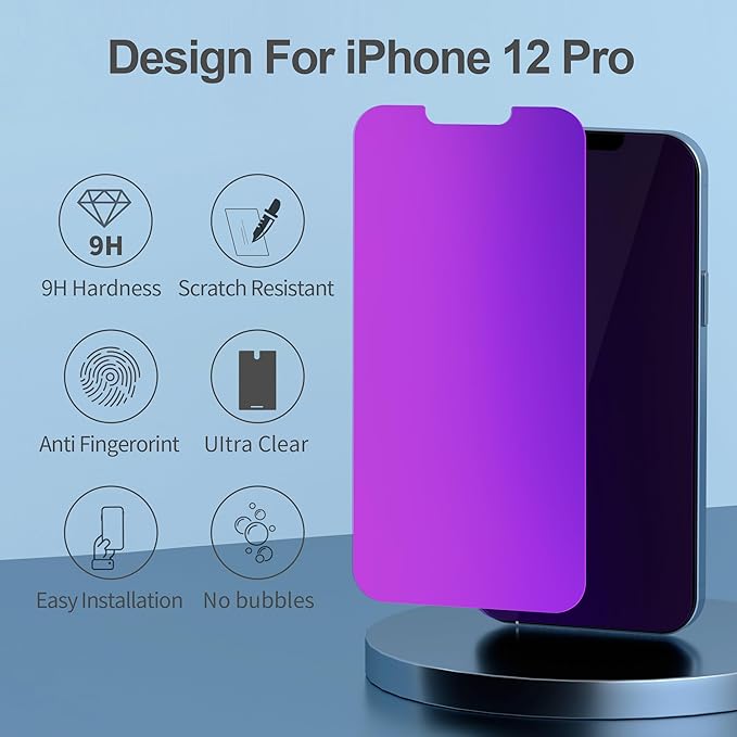 PDDKISS Compatible for iPhone 12/iPhone 12 Pro Privacy Screen Protector 6.1 Inch, Purple Gradient Colorful Anti Spy Anti Blue Light HD Screen Protector Tempered Glass Easy Installation