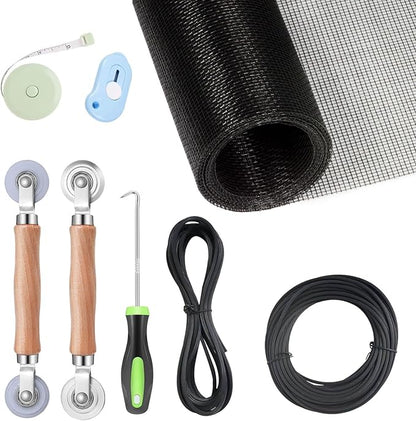 Window Screen Replacement Kit, 8-in-1 DIY Screen Door Repair Kit with Fiberglass Mesh 48"x118" Spline Tools for Sliding Door Patio Screen House Windows French Doors