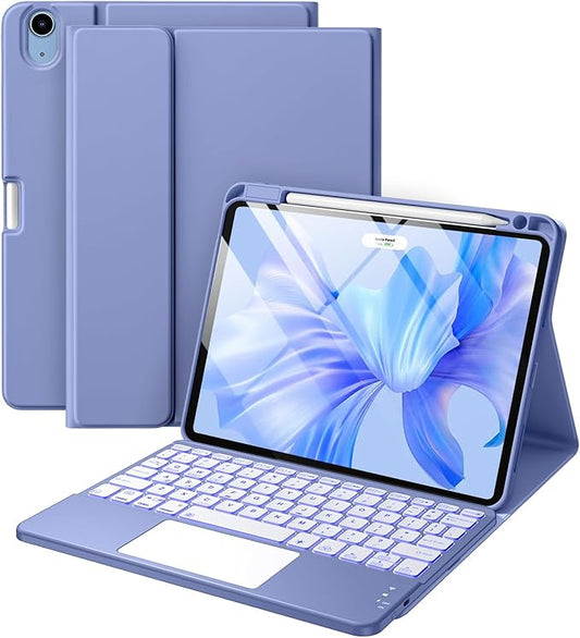 Harvopu Compatible fot iPad Air 11 Inch & Air 5th/ Air 4th Generation Case with Keyboard - Multi-Touch Trackpad, 7-Color Backlit, Detachable Folio Cover for Air 11-inch M4/M3/M2 (2026/2025/2024), Blue