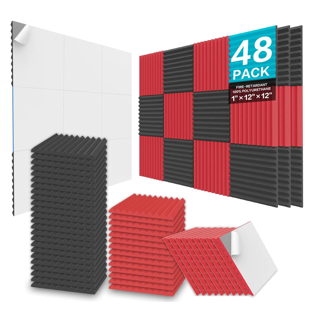 JBER 24 Pack Acoustic Panels Studio Foam Wedges Soundproof Padding