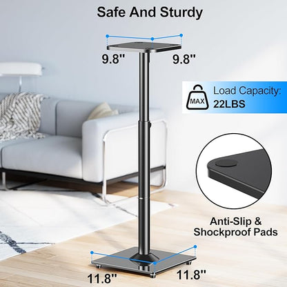 MOUNTUP Universal Speaker Stands Pair 28.3" to 37.4" Height Adjustable Floor Speaker Stands, Holds Bookshelf & Satellite Speaker Large Speaker, Up to 22LBS Cable Concealing 9.8" Plate Black MU9132-L