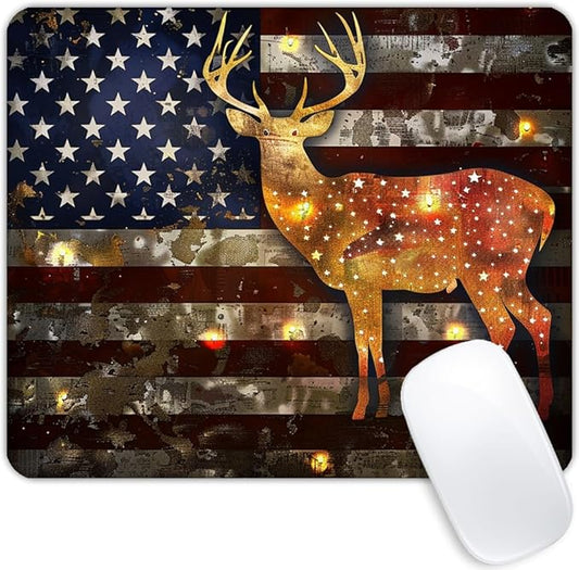Square Mouse Pad Majestic Deer with Antlers and National Flag-1,Gaming Mouse Pads for Desk,Soft Computer Waterproof Non-Slip Mouse Mat