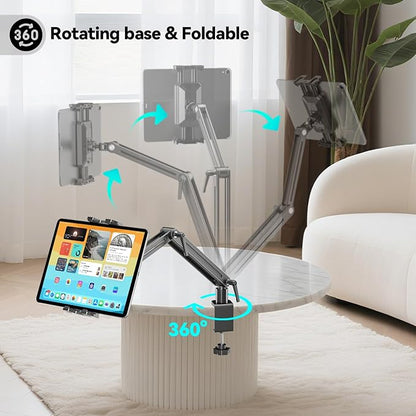 Portable Monitor Stand Desk Mount - Strong Bearing Weight Over 5.5lbs, Large Clamp Support up to 18.5 inch 360° Rotating Base Swivel Tall Desk Arm Holder for iPad Air/Pro/Mini
