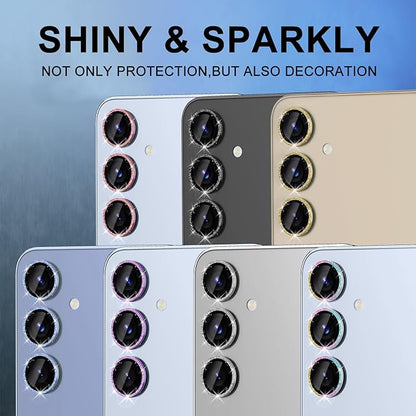 for Samsung Galaxy S25 Camera Lens Protector, Individual Metal Ring Tempered Glass Lens Cover, [Strong Adsorption] Scratch Resistant Ultra-Thin HD Clear Lens Cover, 1 Set-Colorful Sparkly