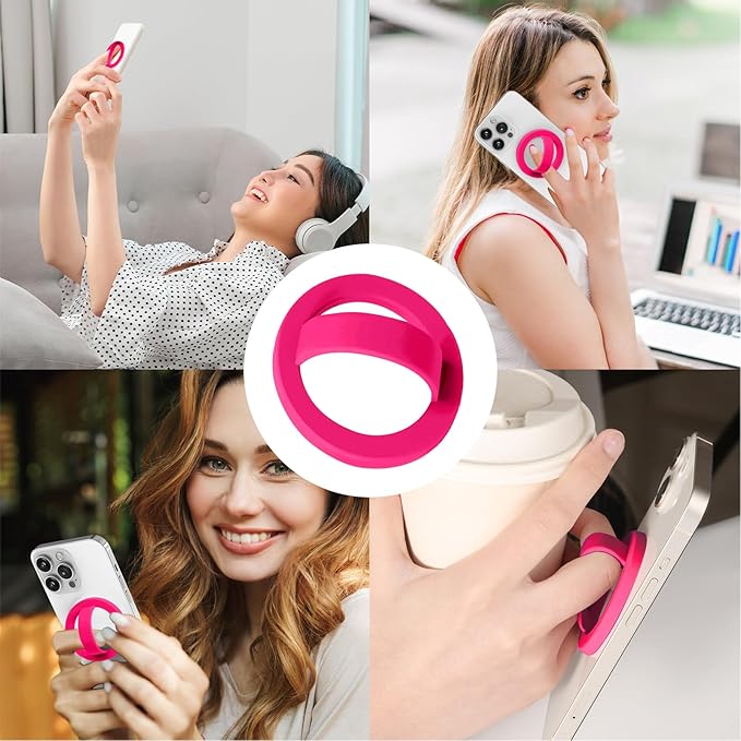 Magnetic Silicone Ring Grip Phone Holder, Loop Grip Phone Holder,Magnetic Phone Loop,Magsafe Phone Grip,Compatible with Magsafe for iPhone 16/15/14/13/12 Series (Pink)