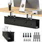 Under Desk Cable Management Tray, 30-inch No-Drill Cord Organizer with Anti-Sag Reinforced Base, Fabric Wire Management Hider for Standing Desk, Office & Gaming Accessories - Black