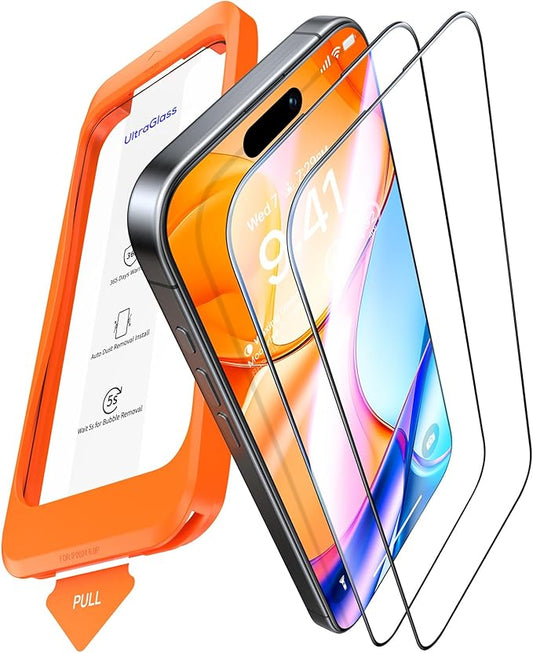 UltraGlass TOP 9H+ Armor for iPhone 15 Pro Screen Protector [NO.1 Military Grade Shatterproof] Screen Protector 15 Pro Tempered Glass Full Coverage [Longest Durable] Easy Installation, 2 Pack