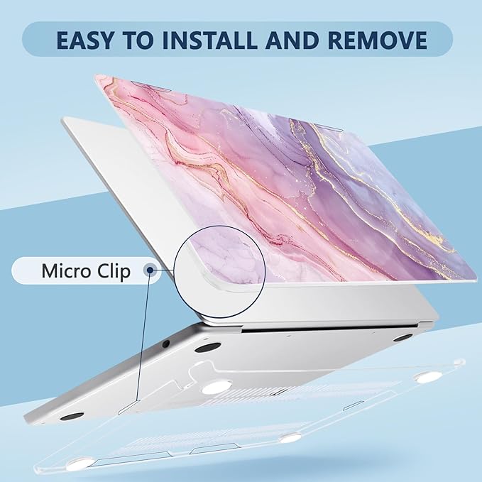 Compatible with MacBook Air 15 inch Case, M4 A3241/M3 A3114/M2 A2941 (Released 2025 to 2023), Hard Shell, Keyboard Cover, Screen Protector, Webcam Cover & Type-C Adapter, Pink Marble