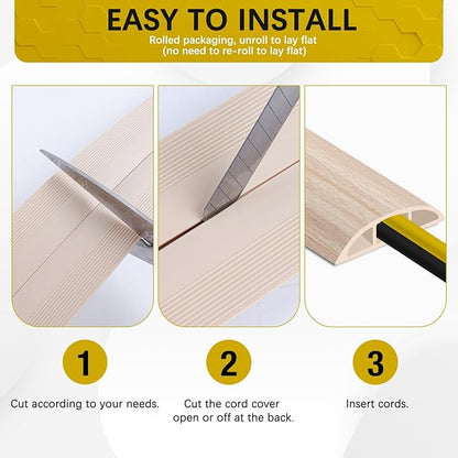 Floor Cord Cover 10FT Cord Covers for Wires on Floor Protect Wires & Prevent Trip Hazards, Easy to Cut for Home, Office, School, Concerts, Cavity W0.6in x H0.32in