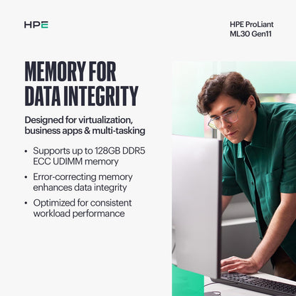 Hewlett Packard Enterprise ProLiant ML30 Gen11 Tower Server w/one Inte Xeon 6315P Processor, 2.8GHz, 4c 1P 1x16GB-U 4LFF-NHP 2x1TB HDD 1x350W PS (HPE Smart Choice P83315-005)