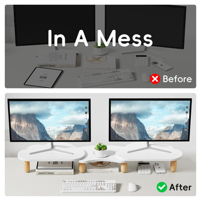 AFOOYO Dual Monitor Stand Riser,Rainbow Cloud Desktop Computer Stand for 2 Monitors,Adjustable Length and Angle Multifunctional Desktop Organizer Stand for Laptop, PC, Computer, Printer,White