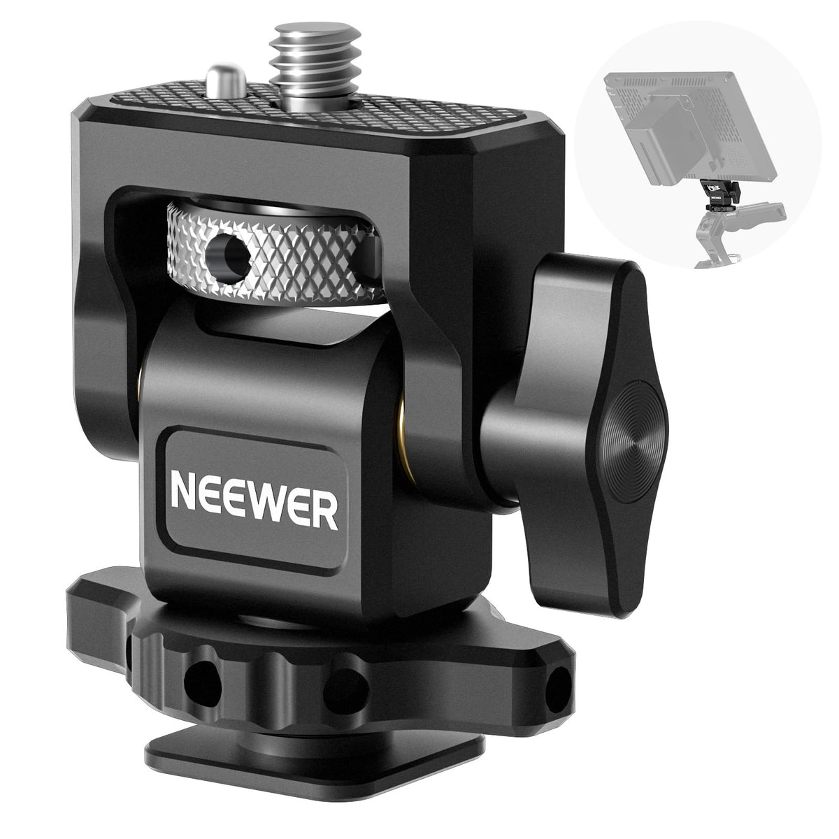 NEEWER Field Monitor Mount Monitor Holder with 1/4" Screw, 360° Swivel, 180° Tilt, Anti Twist Screw Compatible with Atomos Ninja 5" & 7" Camera Monitor Compatible with SmallRig Camera Cage, MA021