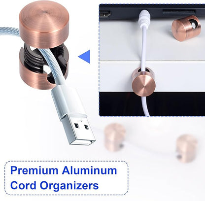 3 Sets Charger Holders for Cords, Red Bronze Color Adjustable Cable Anchor Holders, Adhesive Metal Cord Clips, Cable Management Wire Organizers for Desk, Office, Nightstand