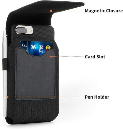 BECPLT Nylon Cell Phone Holster Case with Belt Clip - Fits iPhone 12/13/14 Pro, X, Xs, 10, Galaxy S21/S22/S23, Pixel 4/5, LG G4/G5/G6 (With Thin Case On)