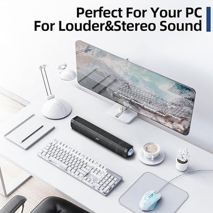USB Computer Speakers,Computer Speakers with 3.5 mm aux,Wired USB Powered & Colorful LED Lights with Switch Button,Surround Sound Portable SoundBar for Monitor Laptop Phone(Black)