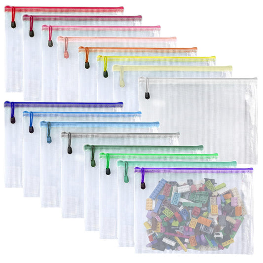 Oaimyy-16Pcs, 7" x 11" inches Mesh Zipper Pouch, Plastic Zip File Folders Puzzle Bags for Organizing,for Office Supplies,Travel,Home Storage-Multicolor