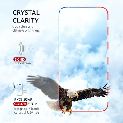 Screen Protector for iPhone 16 Pro Max – (2-Pack) USA Flag & Black Frame Design - Tempered Glass Screen Protector for 16 Pro Max 9H Full Coverage - Oleophobic Coating Easy Installation