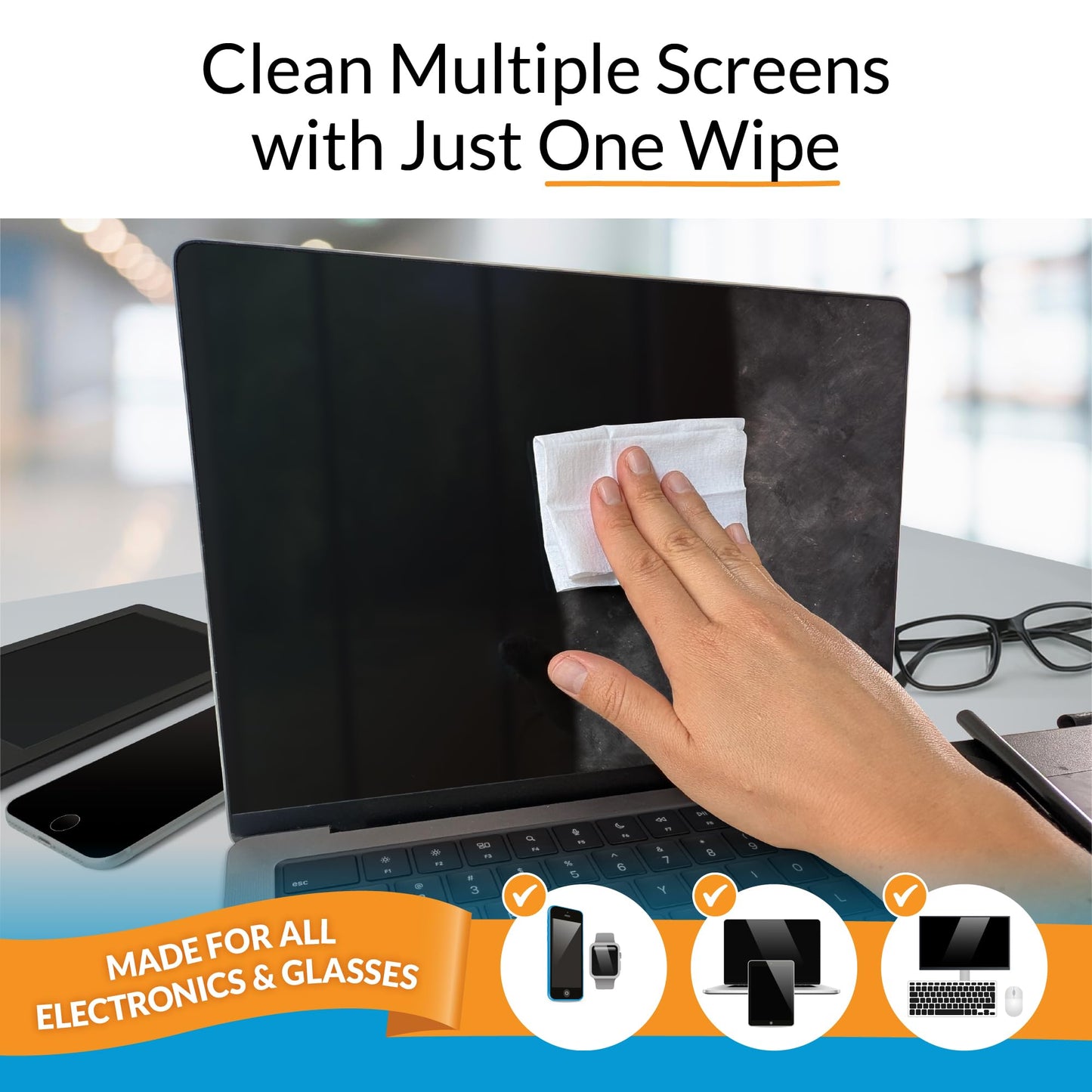 iCloth Screen Cleaner Wipes Individually Wrapped Travel Size Streak-Free (24 Large Wipes)