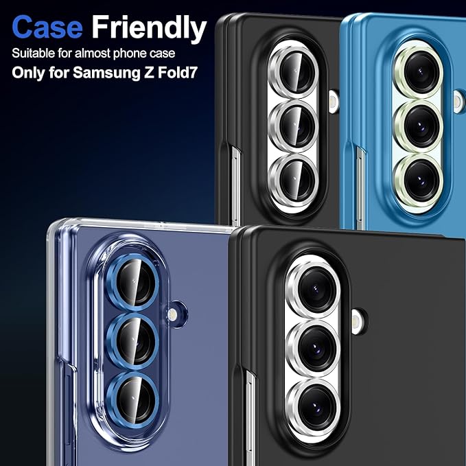 for Samsung Galaxy Z Fold 7 Camera Lens Protector, Individual Metal Ring Tempered Glass Lens Cover, [Strong Adsorption] Scratch Resistant Ultra-Thin HD Clear Lens Cover, 1 Set-Blue Shadow