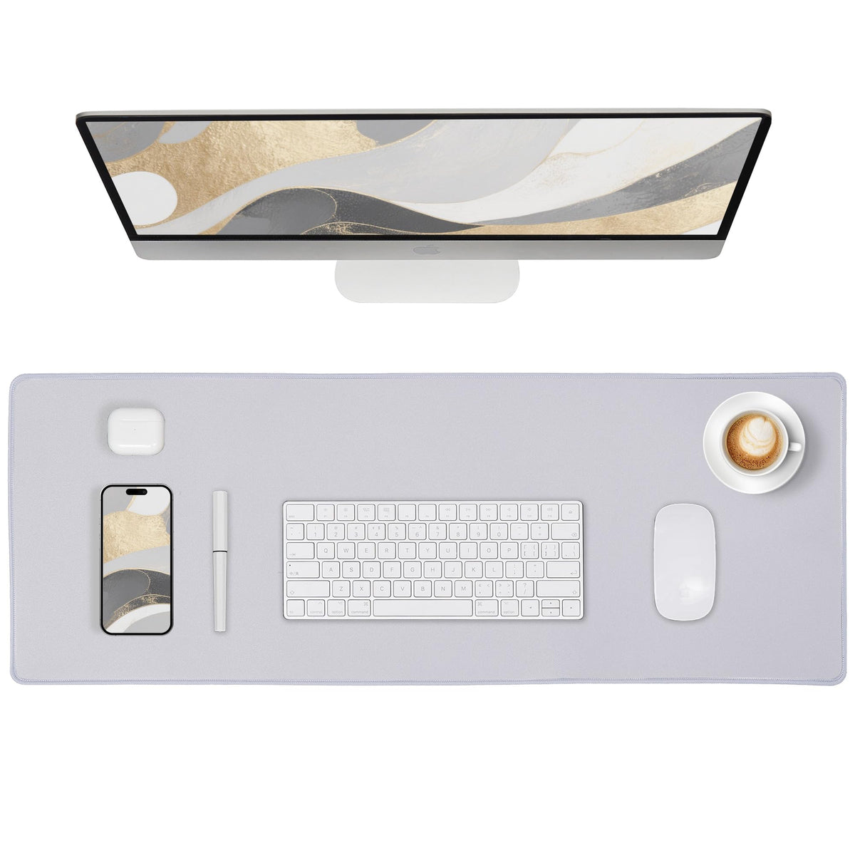ALOANES Black Waterproof Desk Mat, Large, with Extended Mouse Mat, Office Desk Protector with Anti-Slip Base, Stitched Edge, Grain Jacquard Surface, Perfect for Gamer, Home, XL,11.81''x27.56''x0.12'