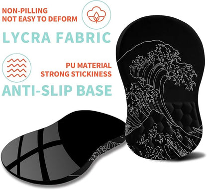 Ergonomic Mouse Pad Wrist Support with Memory Foam Massage Bulge, Carpal Tunnel Pain Relief Mousepad Wrist Rest for Mouse(12x8 inch,Sea Wave)