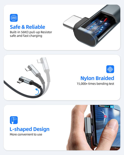 SUNGUY USB C Cable Right Angle 4FT, 10Gbps USB 3.1 Gen 2 to USB C Data Cable Compatible with iPhone 16/15 Series, Android Auto, Samsung Galaxy S24/S23, SSD, Huawei P30/P20, i-Pad Pro-Grey