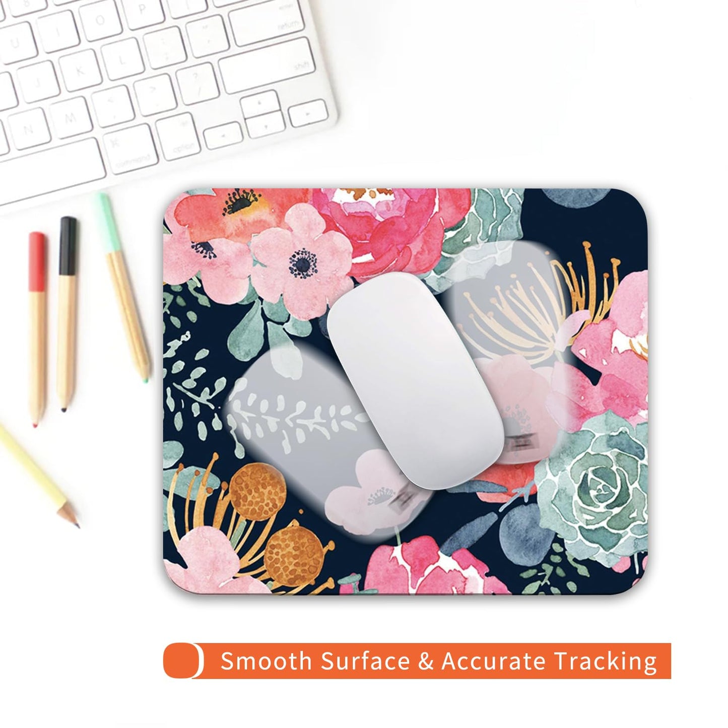 Armanza Square Mouse Pad Pink Flower, Personalized Premium-Textured Custom Mouse Mat Design, Washable Mousepad Cloth, Non-Slip Rubber Base Computer Mouse Pads for Wireless Mouse
