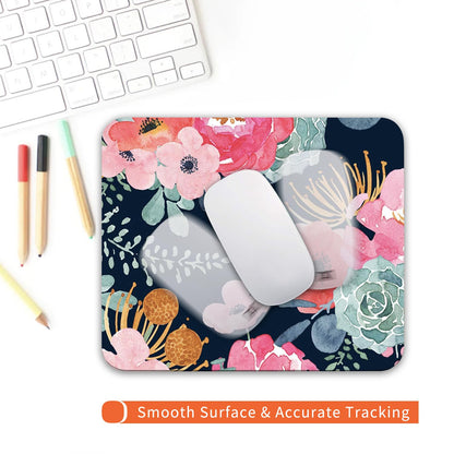 Armanza Square Mouse Pad Pink Flower, Personalized Premium-Textured Custom Mouse Mat Design, Washable Mousepad Cloth, Non-Slip Rubber Base Computer Mouse Pads for Wireless Mouse