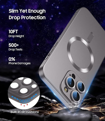 Magnetic for iPhone 15 Pro Case [Compatible with MagSafe][Built-in Camera Lens Protector] Slim Soft Silicone Bumper Shockproof Metallic Shine Phone Case (Gray)