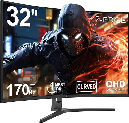 Z-Edge 32 inch IPS Gaming Monitor, QHD 1440P 200Hz 165Hz 144Hz IPS Monitor, Computer Monitor, MPRT 1ms Monitor, 16.7M Colors, 1200:1 Contrast, UG32 Ultra Slim Bezel, DP x2, HDMI x2
