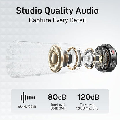 MAONO Wireless Lavalier Microphone for iPhone/Android/Camera/PC, Mini Lapel Mic with 48khz 24bit, Voice Filter, Noise Cancellation, 30h Battery, USB-C/Lightning Plug for Video Recording - Wave T5