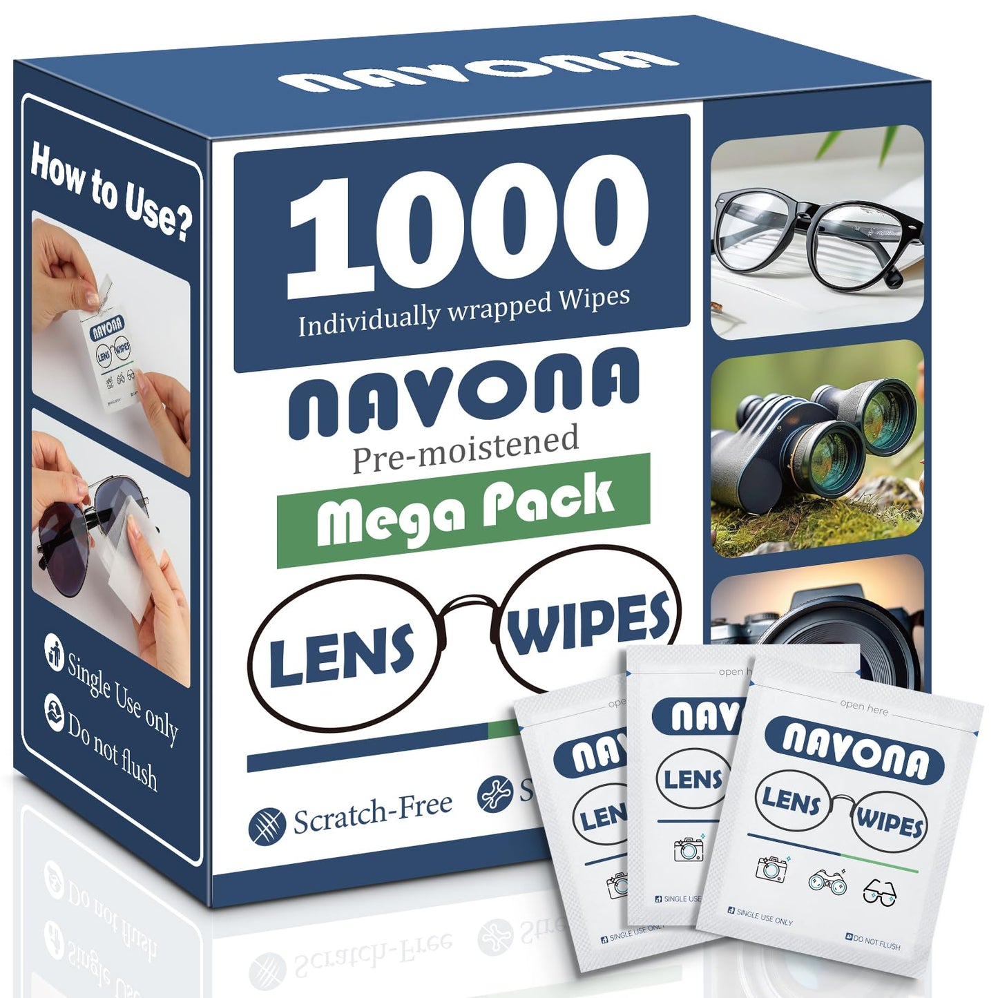 1000 Count Lens Wipes for Eyeglasses – Pre-Moistened, Individually Wrapped Eyeglass Cleaning Wipes – Scratch-Free, Streak-Free Glasses Cleaner Wipes for Sunglasses & Camera Lens – Bulk Pack