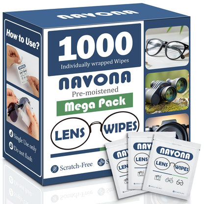 1000 Count Lens Wipes for Eyeglasses – Pre-Moistened, Individually Wrapped Eyeglass Cleaning Wipes – Scratch-Free, Streak-Free Glasses Cleaner Wipes for Sunglasses & Camera Lens – Bulk Pack