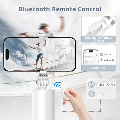 ATUMTEK 63" Phone Tripod, Extendable Selfie Stick Tripod with Bluetooth Remote, All-in-One Aluminum with Cold Shoe Mount for GoPro, 4"-7" iPhone and Android Smartphones, White