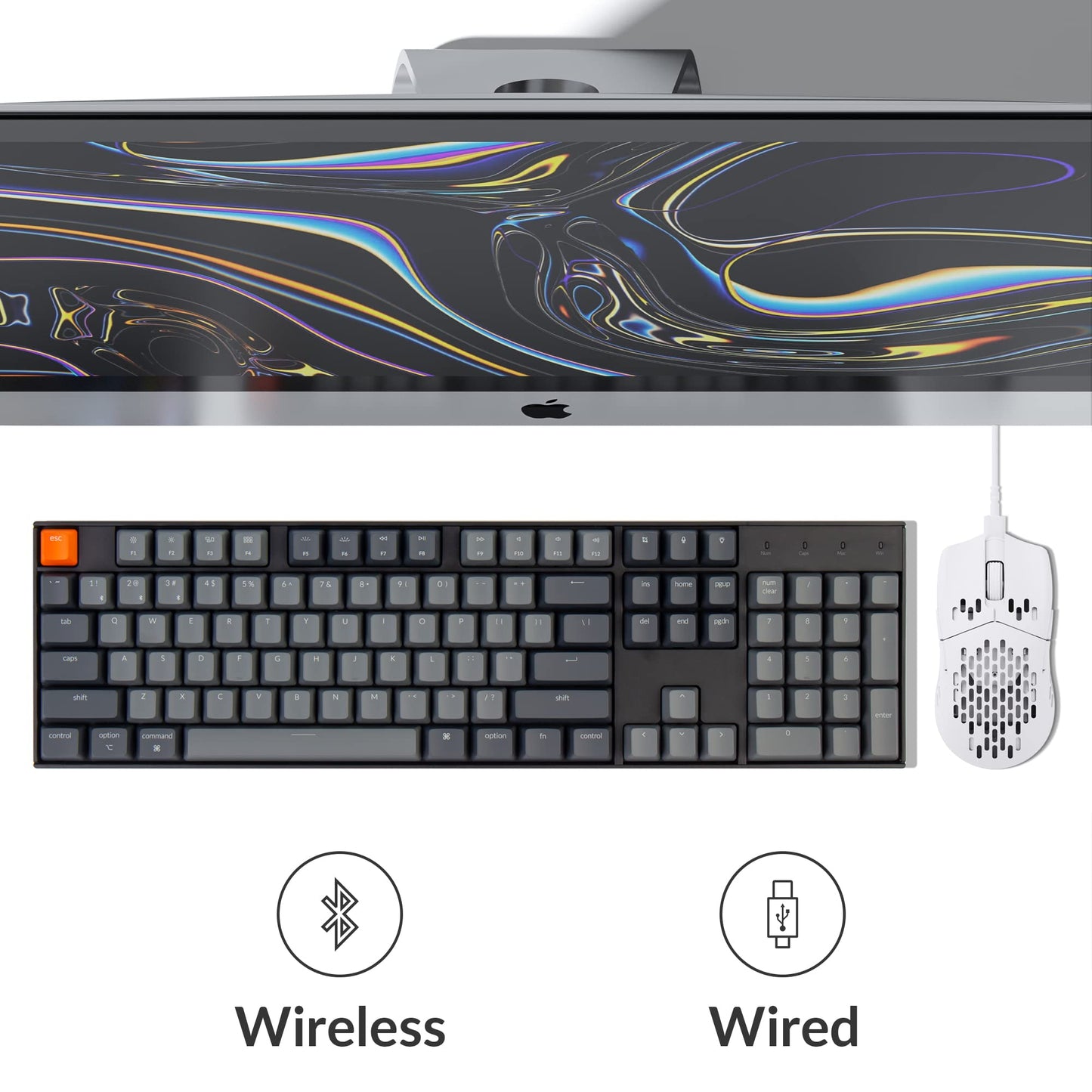 Keychron K10 Full Size Layout White LED Backlit Hot-Swappable Mechanical Keyboard for Mac Windows, Multitasking 104-Key Bluetooth Wireless/USB Wired Computer Keyboard with Keychron Super Brown Switch