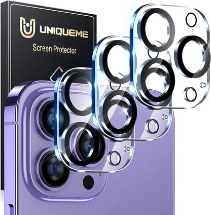 UniqueMe [3 Pack Compatible for iPhone 14 Pro Max/iPhone 14 Pro Camera Lens Protector Tempered Glass,[Case Friendly][Scratch-Resistant][Night Shooting Mode] - Clear