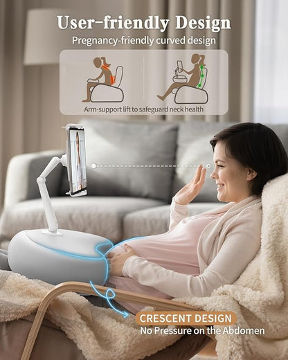 SAIJI Kindle Pillow Stand, Lap Beanbag iPad Stand Compatible with 4.7”-15.6” Kindle, Phone, iPad, 360° Adjustable Tablet Holder for Bed with Flexible Dual Axis Arm and Microbead Cushion (Gray)