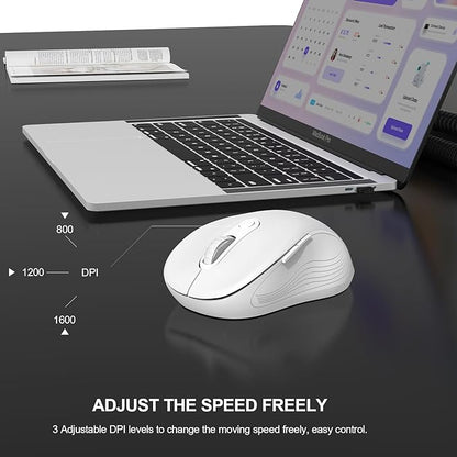WisFox 2.4G Wireless Mouse for Laptop, Ergonomic Computer Mouse with USB Receiver and Type-C Adapter, 3 Adjustable Levels DPI, 6 Button Cordless Wireless Mice (White)
