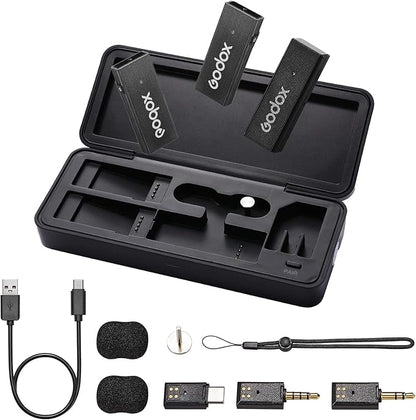 GODOX 【2025 Latest Model Movelink Mini Kit Wireless Microphone System, 2.4GHz Lavalier Mic 100m(328ft.) Range with Charging Case for Android, Camera, Vlogger, Youtuber, Interviewer