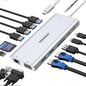 USB C Docking Station Dual Monitor for Dell/HP/Lenovo/Surface Laptop, 14 in 1 Triple Display Hub Multiple Adapter, Dongle with 2 HDMI 4K+VGA+5 Port+100W PD Charger+Ethernet+SD/TF+Audio(Sliver)