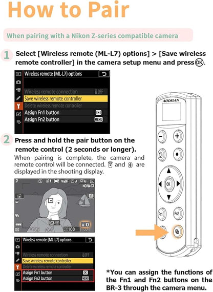 for Nikon Wireless Camera Remote Control - Aodelan Rechargeable Shutter Release Trigger with OLED Screen for Zfc, Z50, P1000,A1000, P950, B600; Replaces Nikon ML-L7(White)