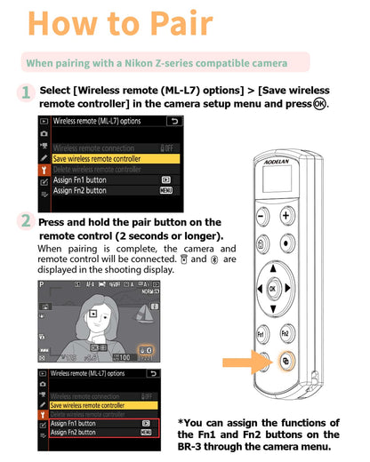 Aodelan for Nikon Wireless Rechargeable Camera Remote Control