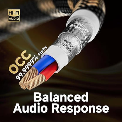 TODN RCA Cables Audiophile 3ft HiFi Stereo RCA Audio Cable for Car, Speaker | O-C-C Core, Dual Shielded, 5μ Gold Plated Plug (3 ft/1m, 1 Pair)