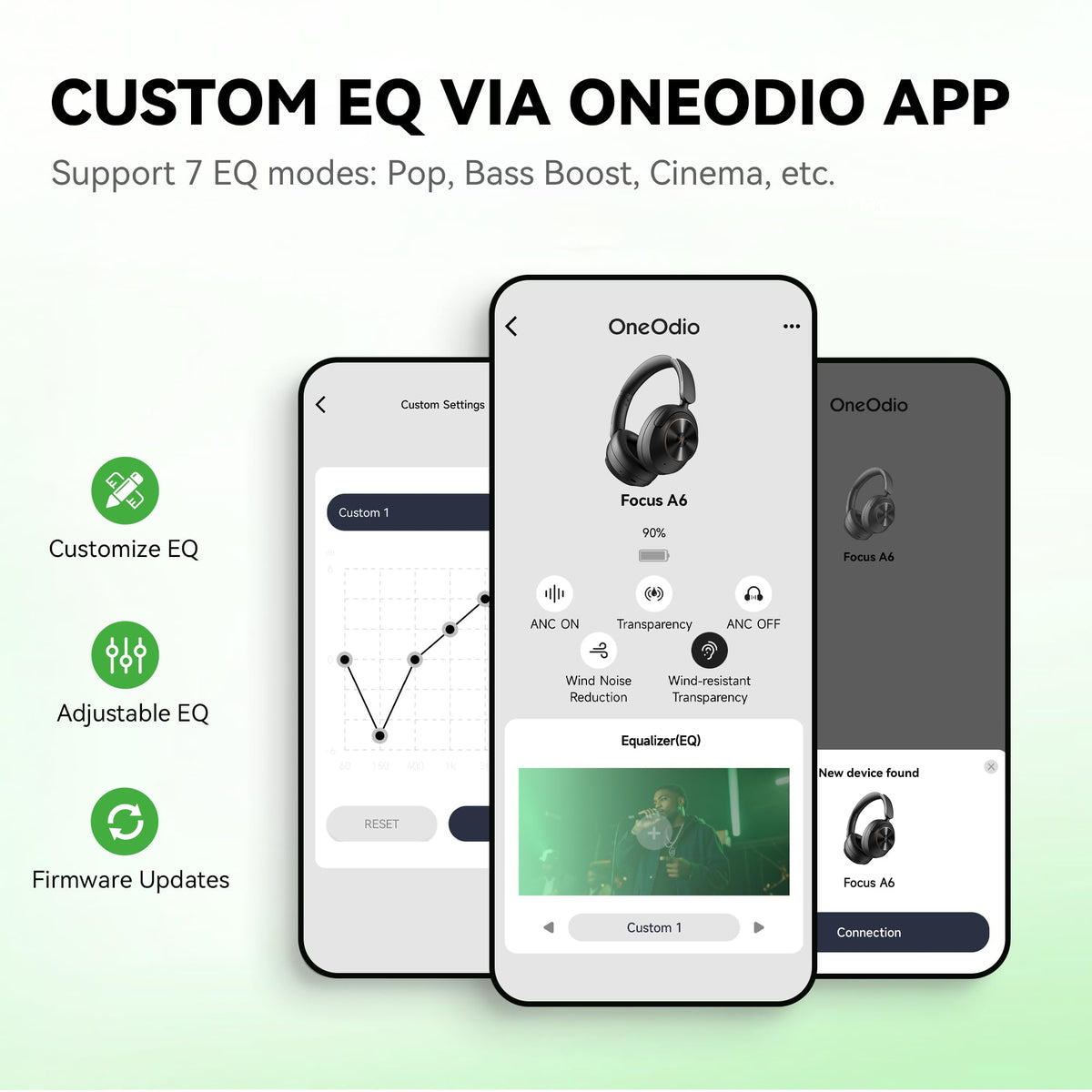 OneOdio Focus A6 Hybrid Active Noise Cancelling Headphones, 75H Playtime, LDAC Hi-Res Lossless Audio, Bluetooth 6.0, Dual Mic ENC Call, Support Wired ANC via USB-C, Wireless Over Ear Headphones