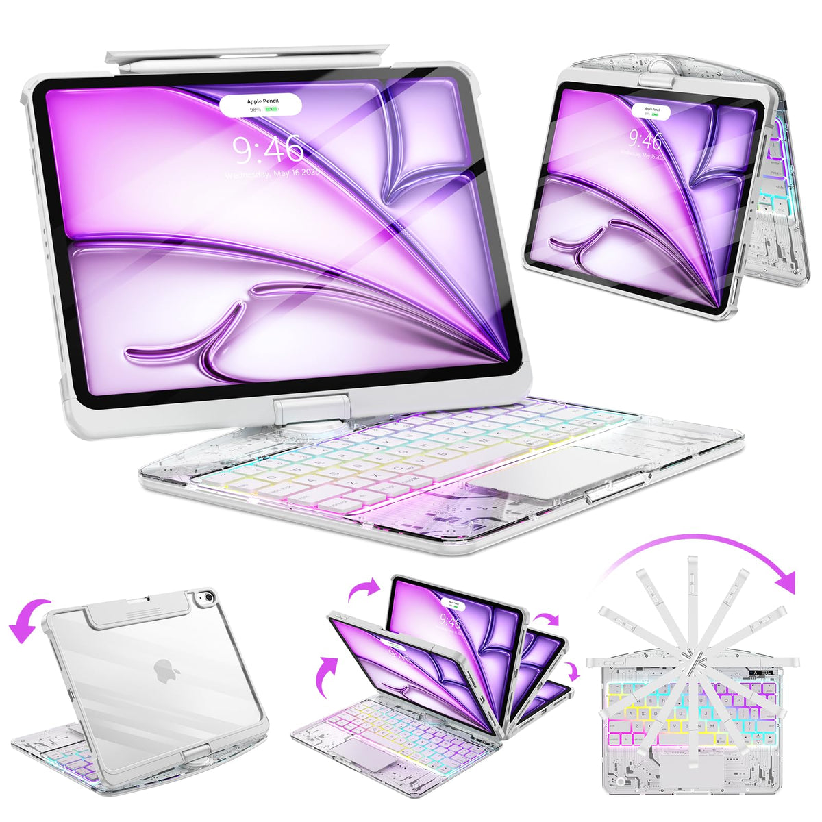 SIBEITU Clear Keyboard Case for iPad Pro 13 Inch M5 2025 M4 2024, White