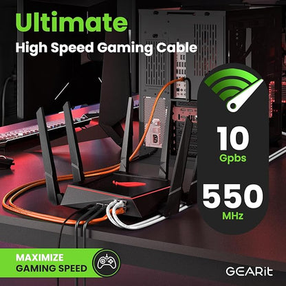 GEARit Cat 6 Ethernet Cable (100-Pack 1 Foot) Cat6 Network Patch, 10Gbps, RJ45, Snagless Cord, Gold-Plated Connectors, Internet for PC, TV, Tablet, Router, Printer, Servers, IT Data Center - Orange